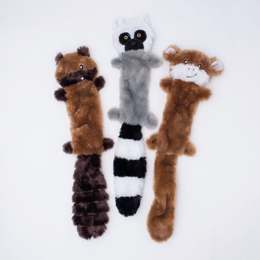 Skinny Peltz Soft Toys - Pack of 3 Animals Squirrel, Lemur, Monkey - Large - Zippy Paws